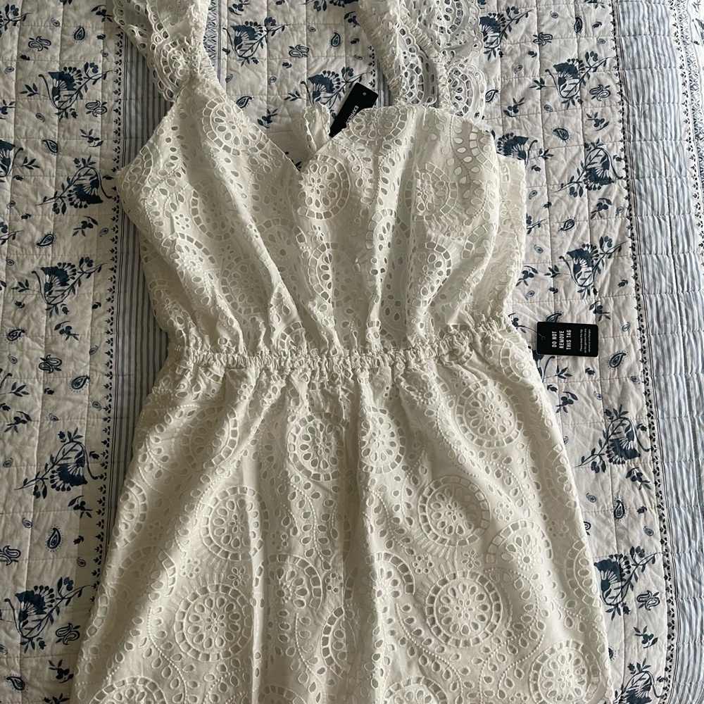 Eyelet V-Neck Flutter Sleeve Tie Back Romper